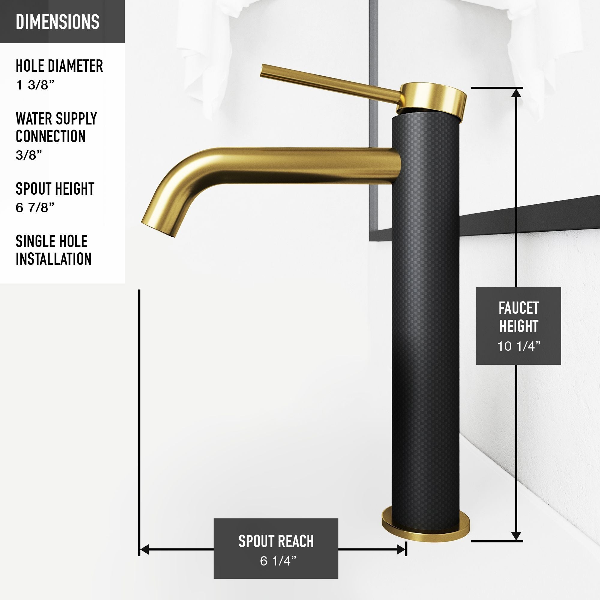 VIGO Lexington 8-in Gold/Carbon Fiber Vessel Bathroom Faucet