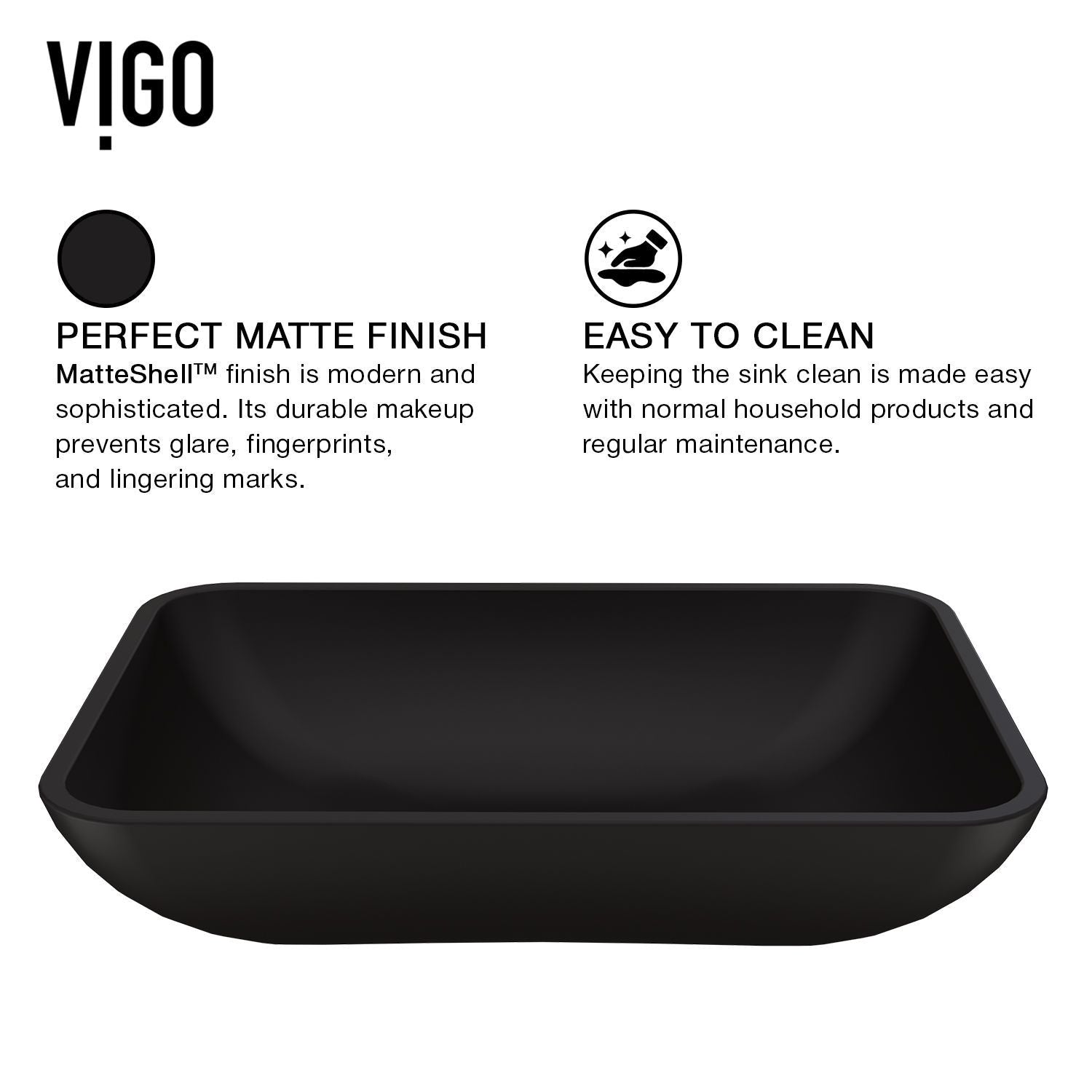 VIGO Sottile MatteShell Rectangular Vessel Bathroom Sink/Basin with Deep Bowl, Black