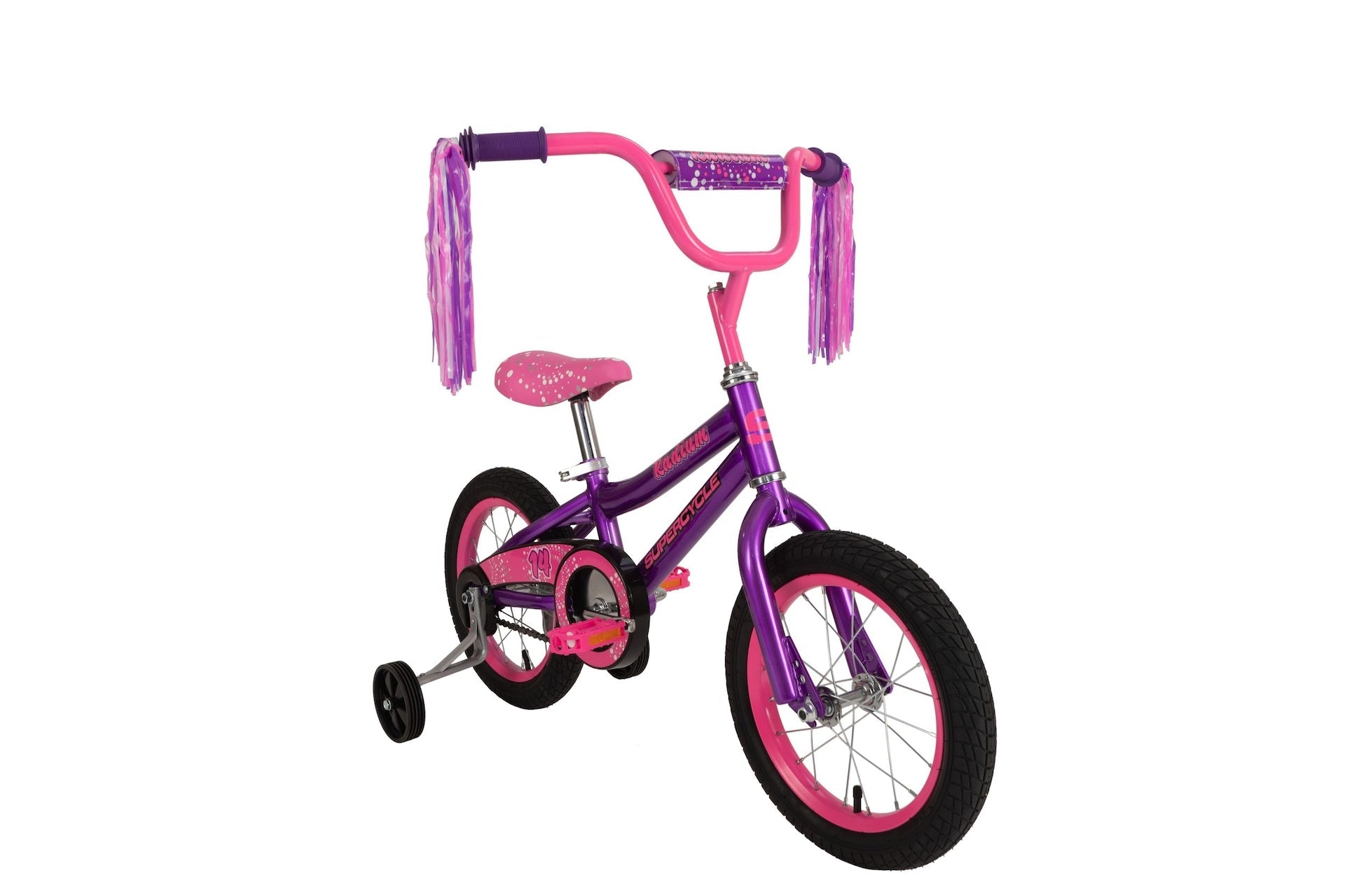Supercycle Radium Kids' Bike with Training Wheels, Purple, 14-in