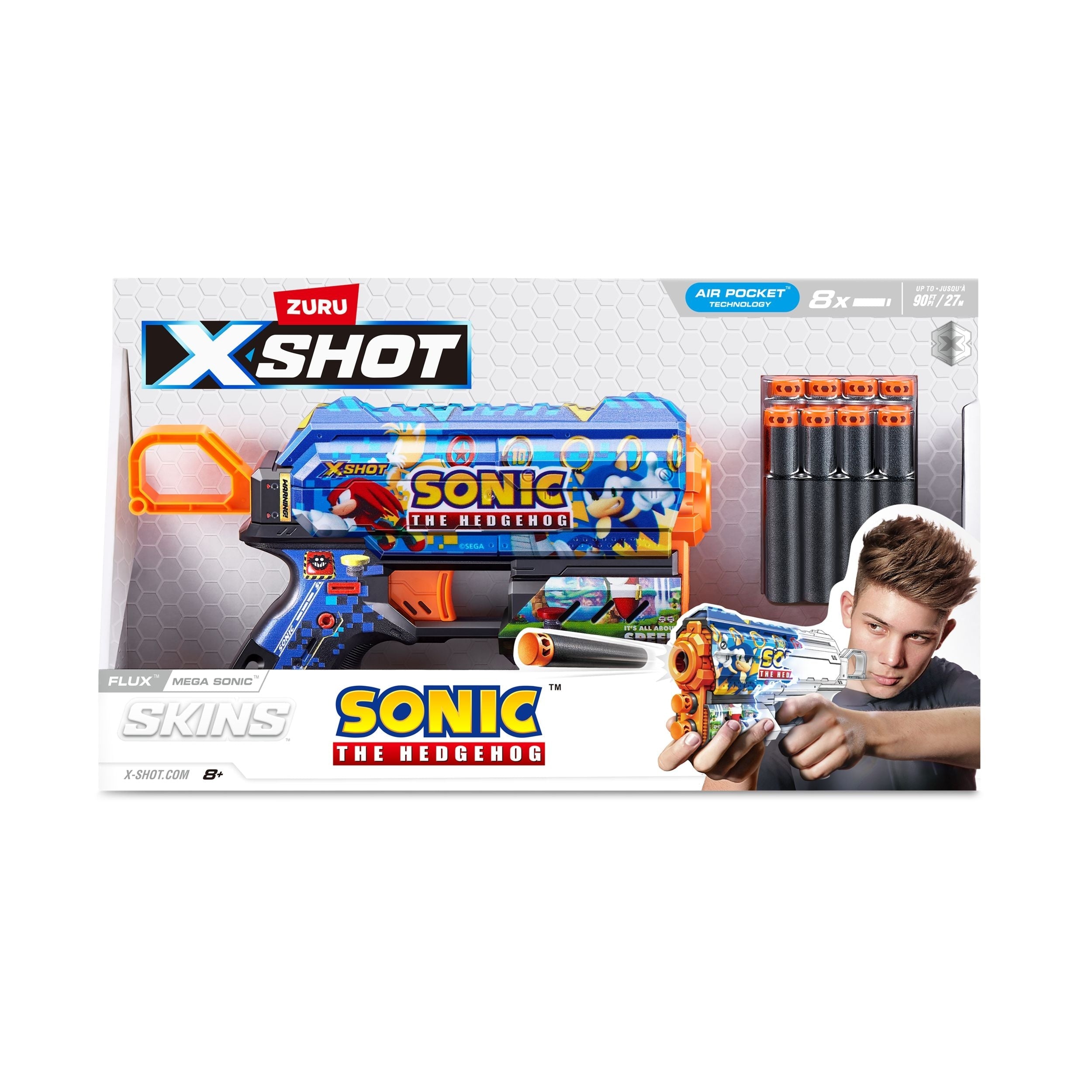 Zuru X-Shot Skins Sonic the Hedgehog Flux Blaster, Includes 8 Darts, Ages 8+