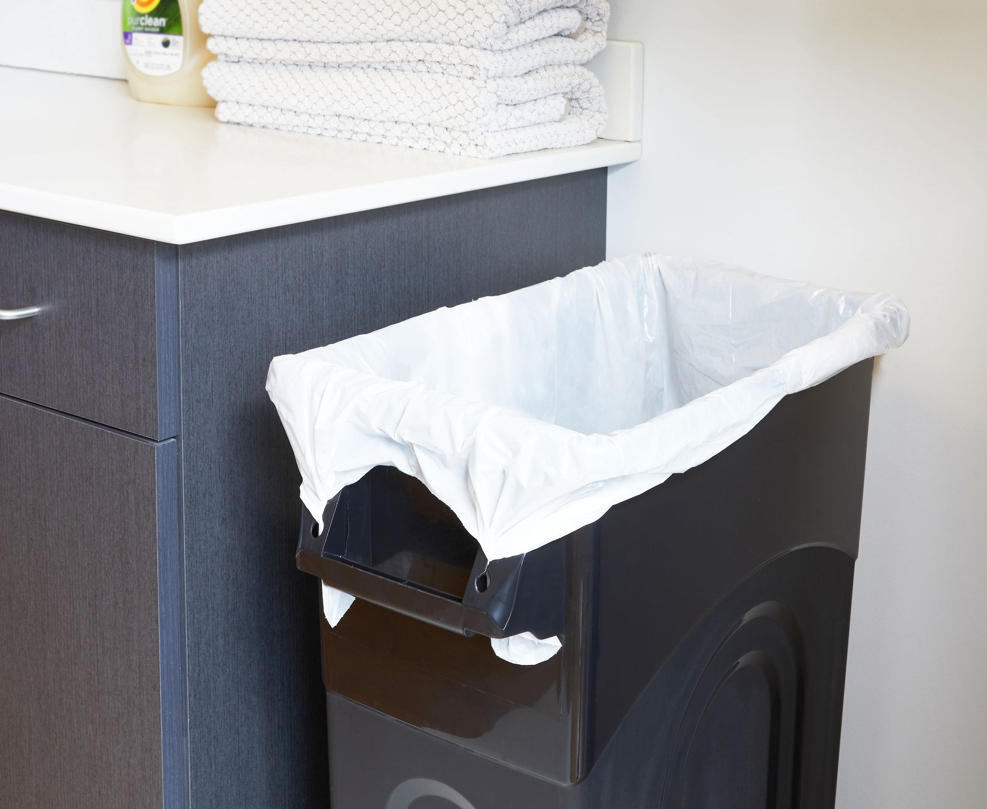 United Solutions Plastic Tall Slim Rectangular Garbage Can, Black, 87-L