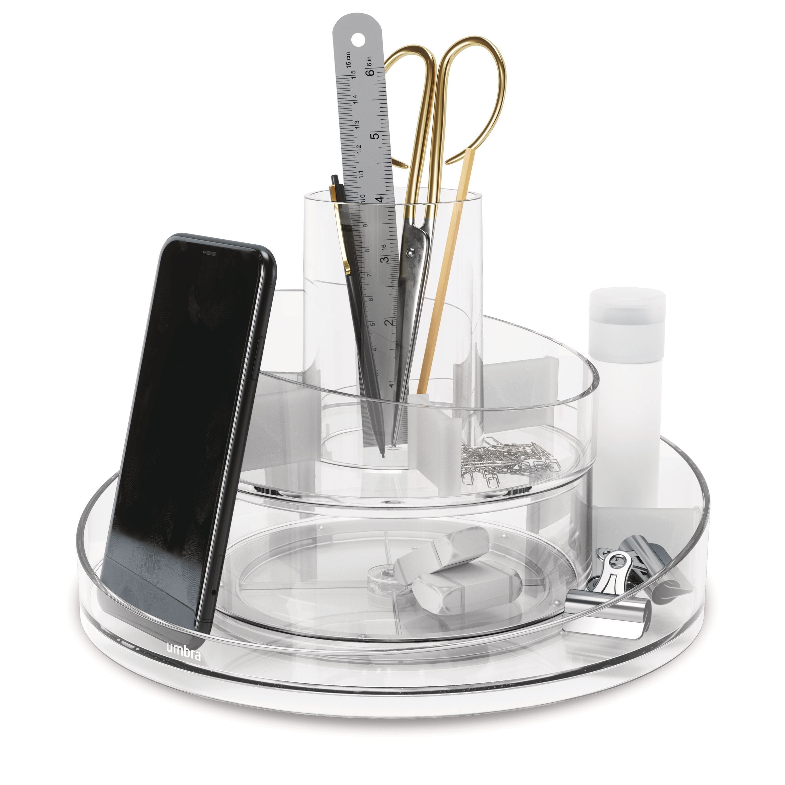 Umbra Cascada Acrylic Spinning Turntable Cosmetic Vanity Organizer, Clear