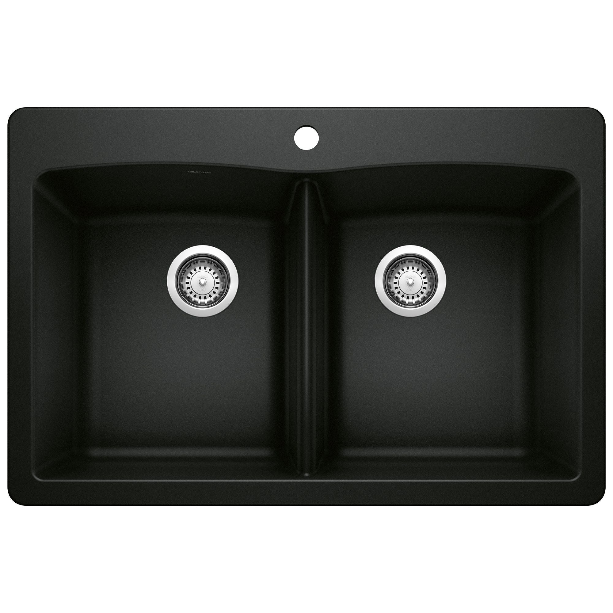 Blanco 50/50 Double Bowl Dual Mount Kitchen Sink, Black, 33-in
