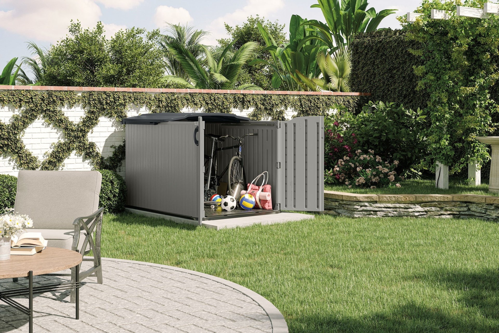 Suncast Glidetop 98-cu-ft Dove Grey Horizontal Shed
