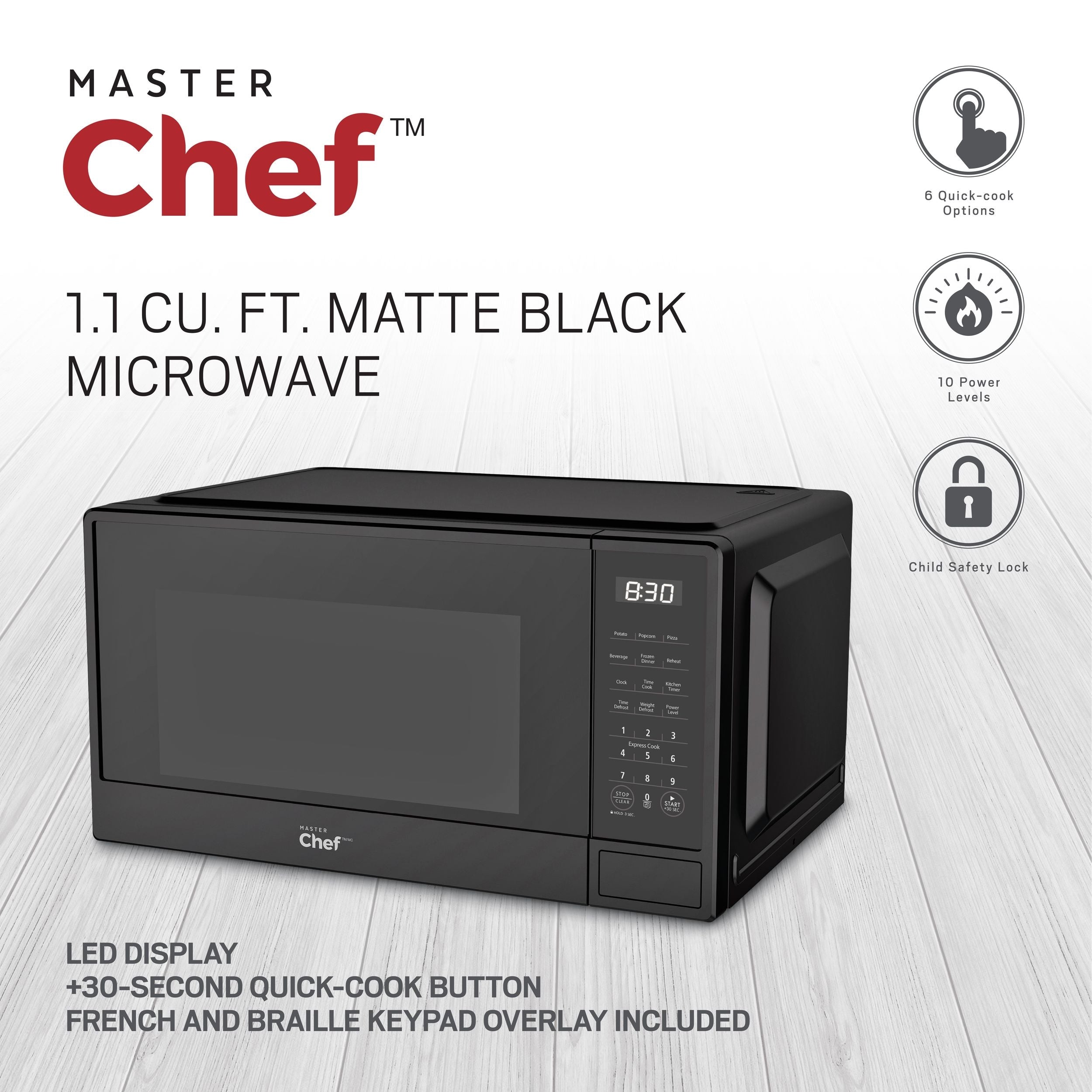 MasterChef Matte Microwave, Black, 1.1-cu-ft