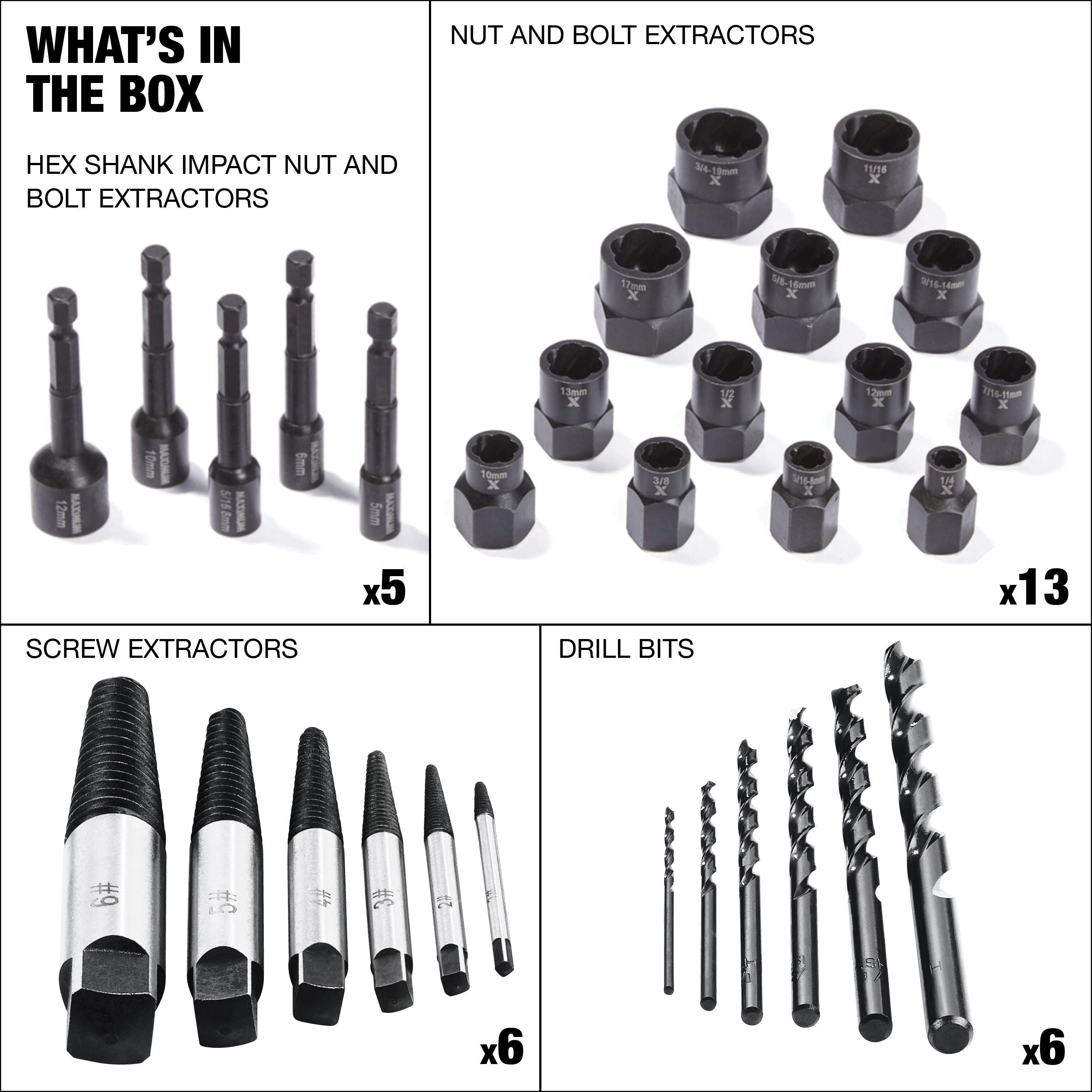 MAXIMUM Bolt Remover Set, 30-pc, SAE/Metric