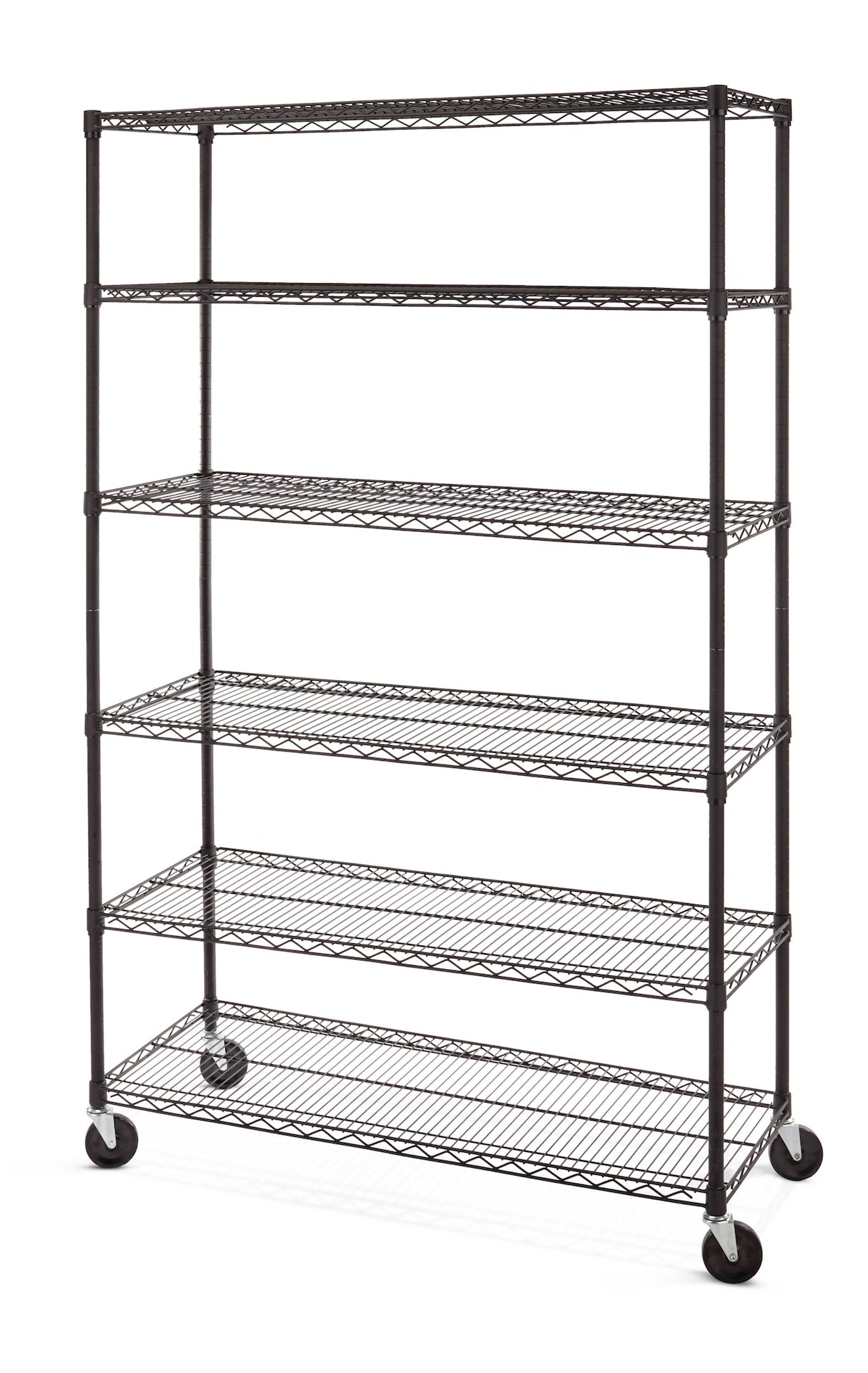 type A 6-Tier Adjustable Wire Shelving Storage Unit with Wheels, Black