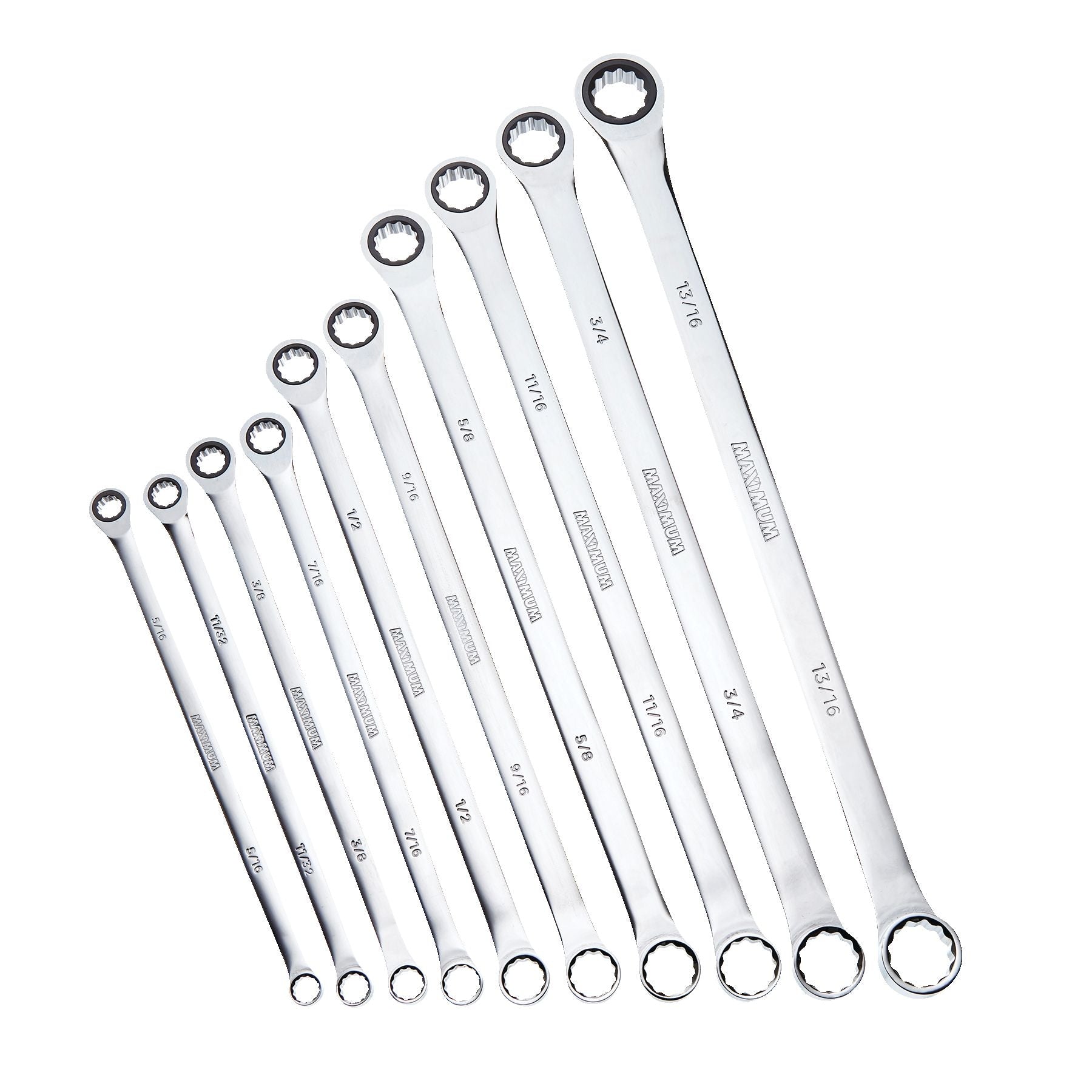 MAXIMUM Extra-Long Double Box-End Ratcheting Wrench Set, SAE, 10-pk