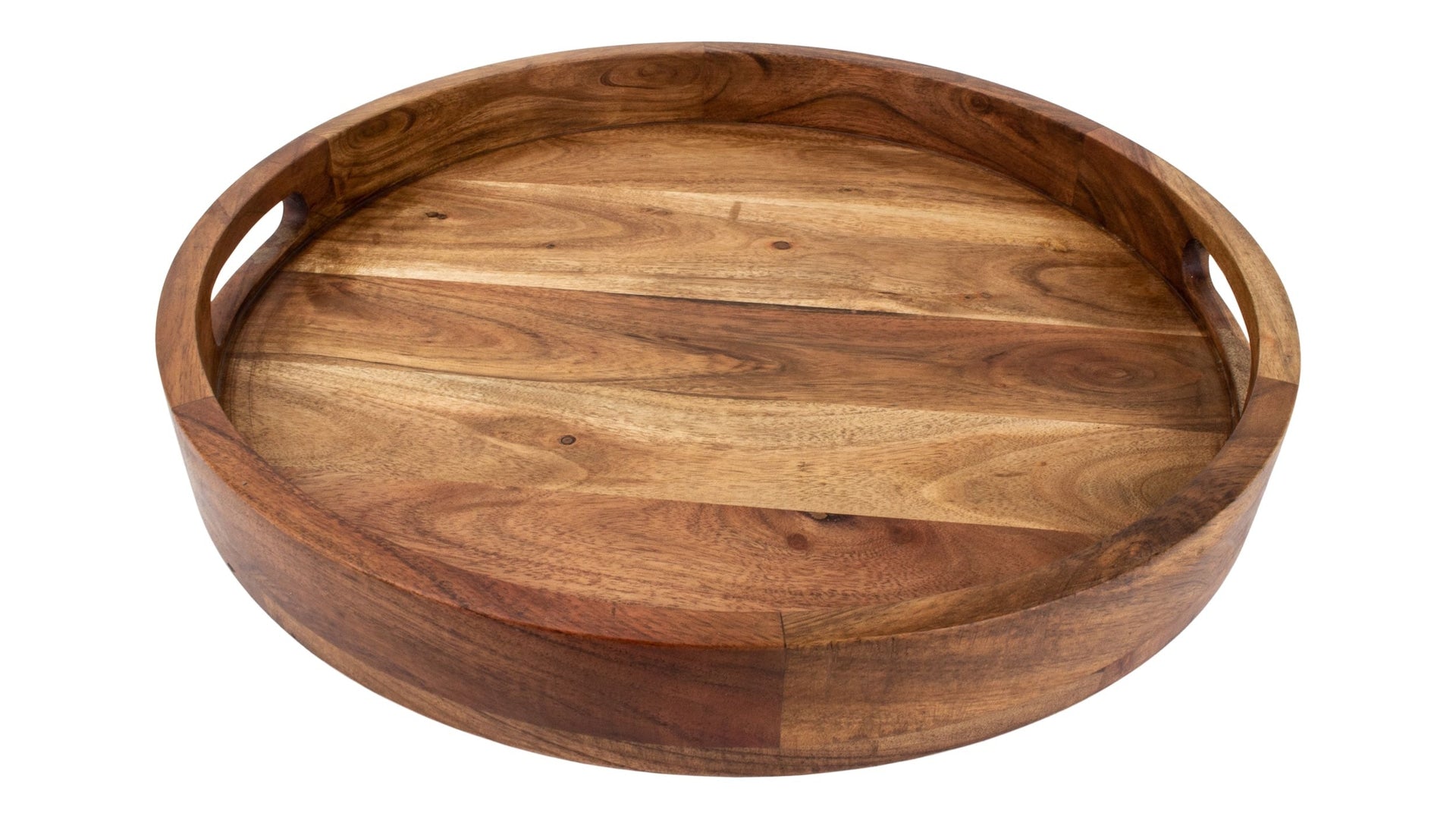 CANVAS Round Wood Serving Tray with Cut-Out Handles, 16-in