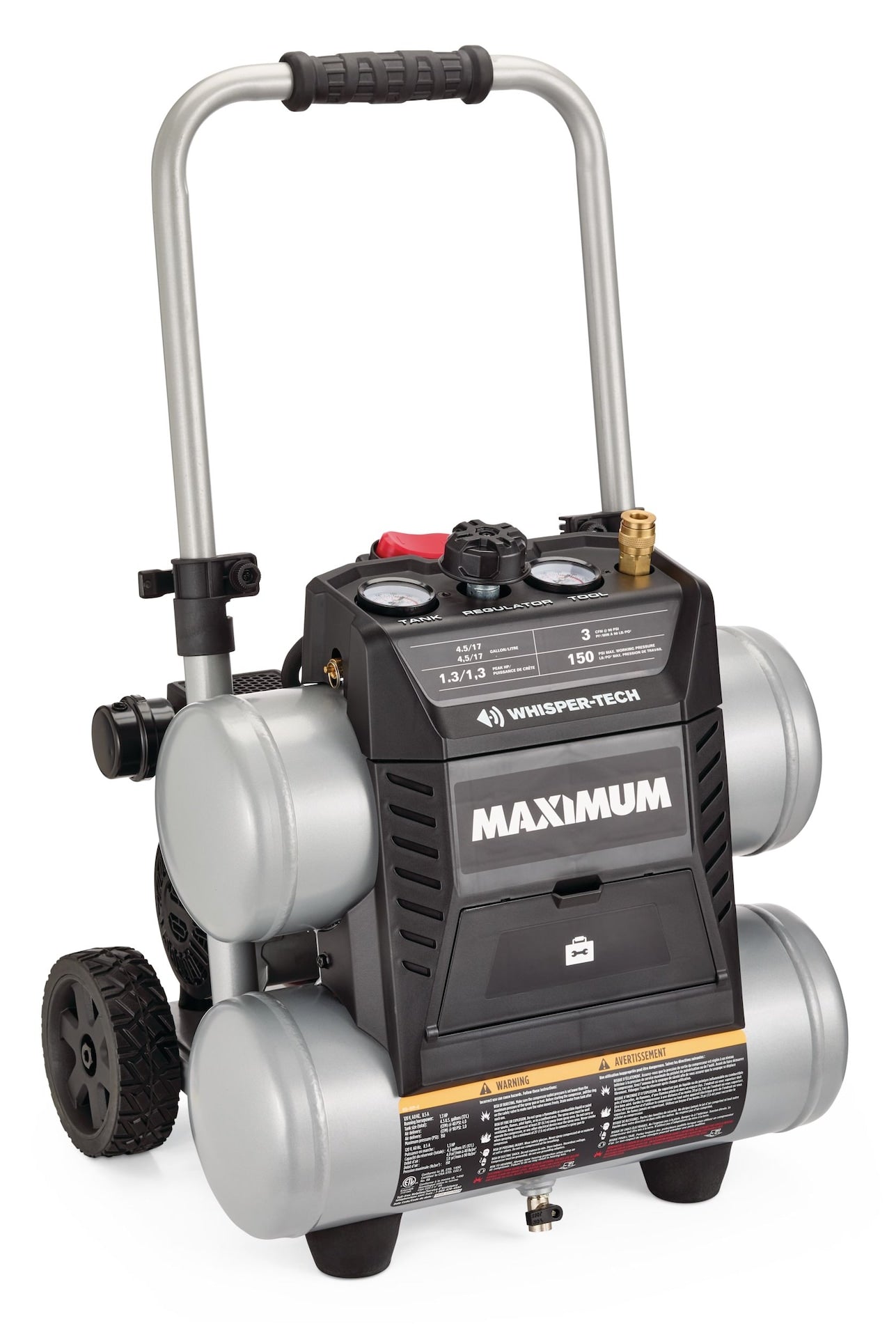 MAXIMUM 4.5-Gallon Quiet Air Compressor, 150 PSI, 1.3 HP