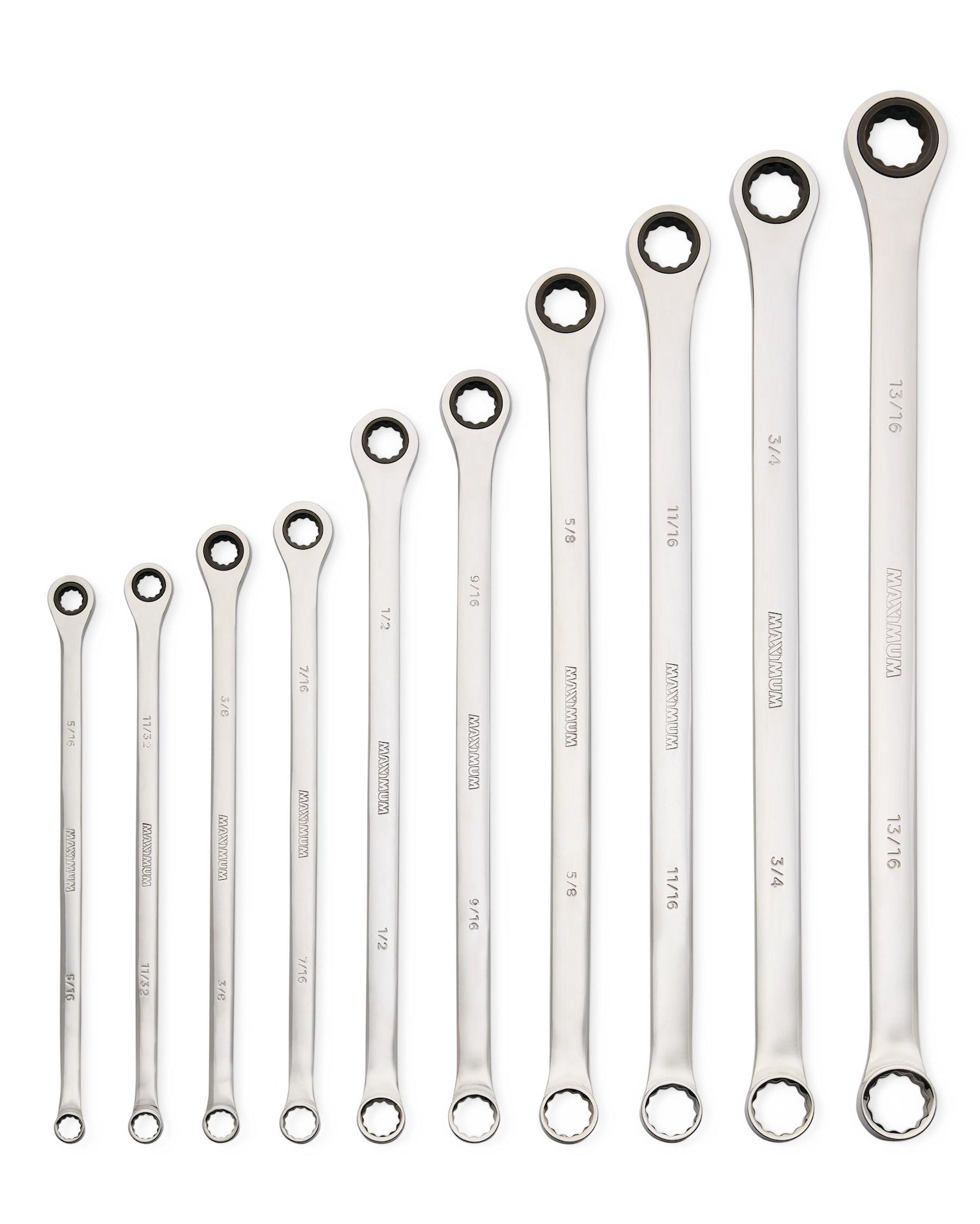 MAXIMUM Extra-Long Double Box-End Ratcheting Wrench Set, SAE, 10-pk