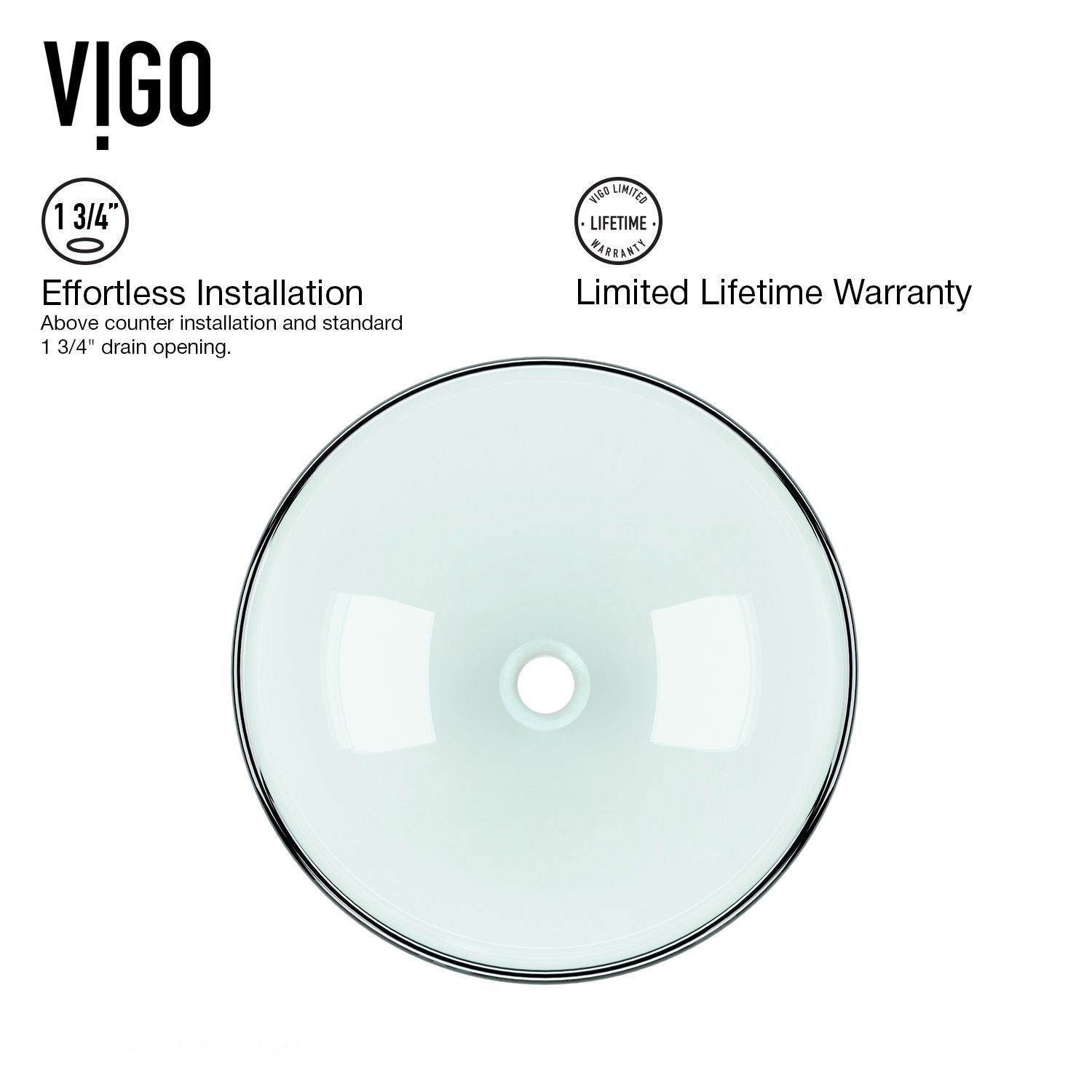 VIGO Round Glass Vessel Bathroom Sink/Basin with Repellent Seal Coating, Crystalline
