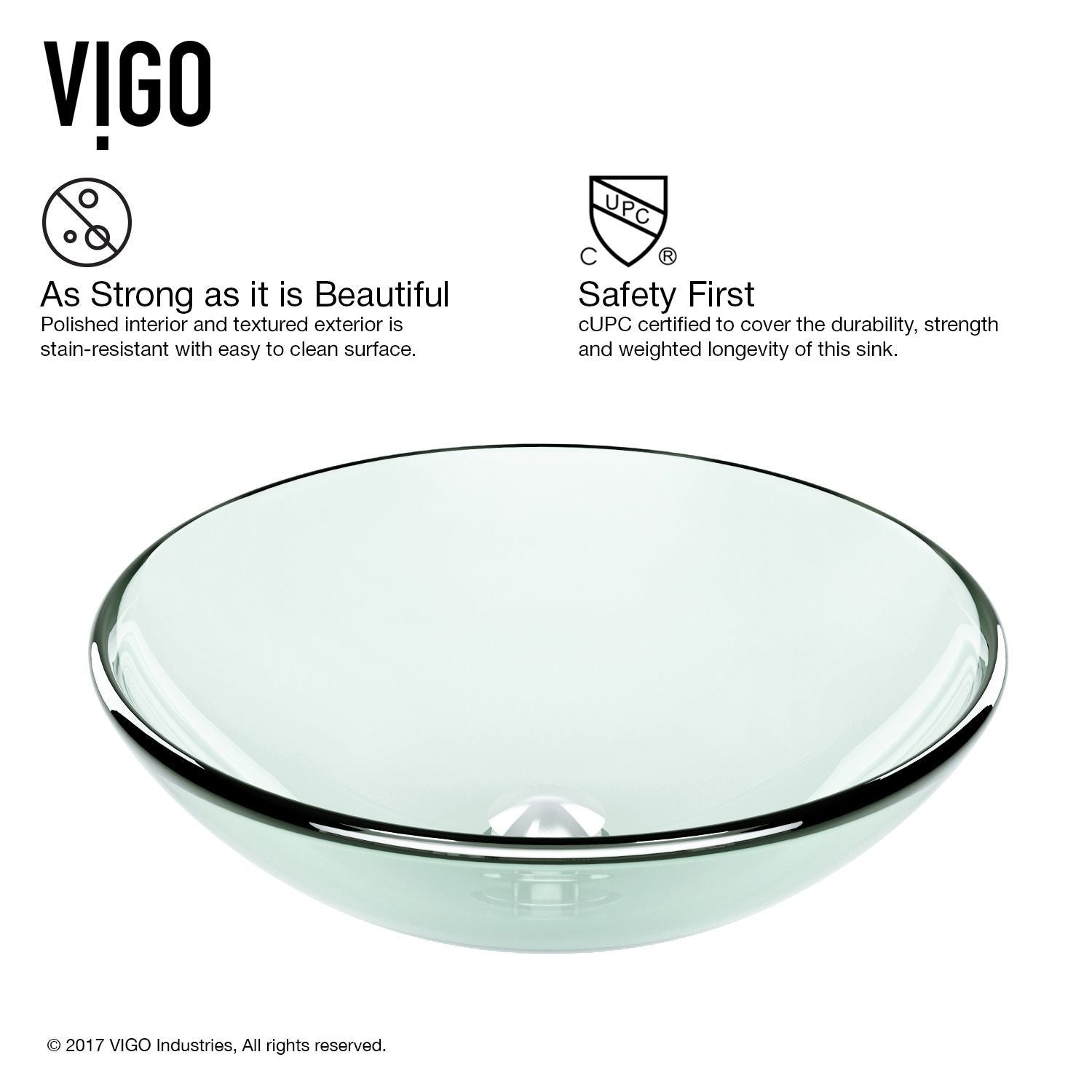 VIGO Round Glass Vessel Bathroom Sink/Basin with Repellent Seal Coating, Crystalline
